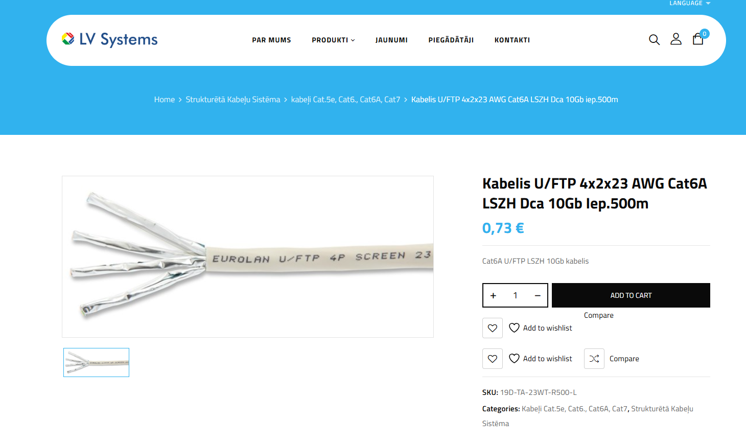 Pagina dettaglio prodotto con dati importati da Excel