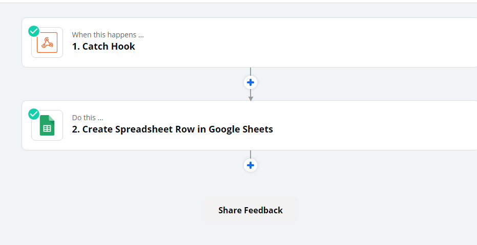Fase di automazione Zapier: Hook di Cattura usato per ricevere dati dal modulo del sito e attivare i processi backend.